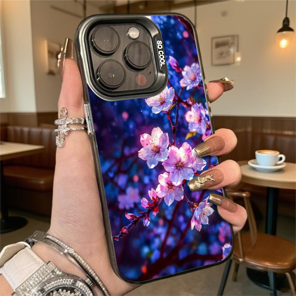 Night Cherry Blossoms Shockproof Phone Case for Iphone 16 15 14 13 12 11 Pro Max/Mini Anti-Scratch Premium Hard Cover