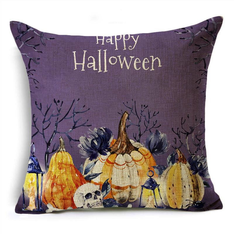 Colorful Halloween Trick Or Treat Dwarf Skull Pumpkin Linen Throw Pillowcase Decorative Cushion Cover For Sofa Living Room Party