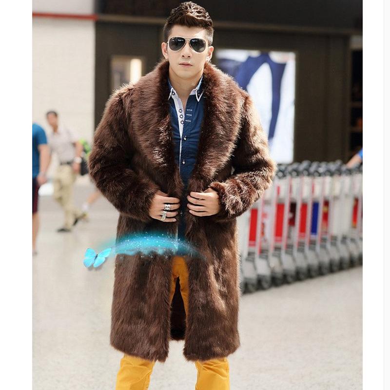 

Осень и зима новая мужская меховая куртка имитация лисьего меха пальто европейский и американский большой размер длинный топ теплый и повседневный S белый