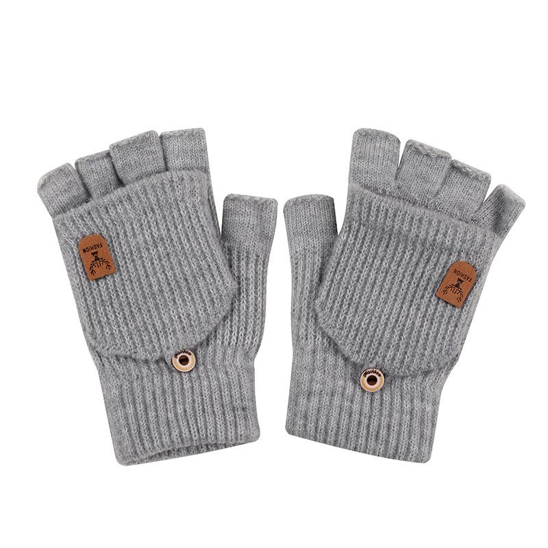 Gloves Winter Warm Fleece Knit Half Finger Flip Top Touchscreen Thick Riding Student Writing Wool Gloves