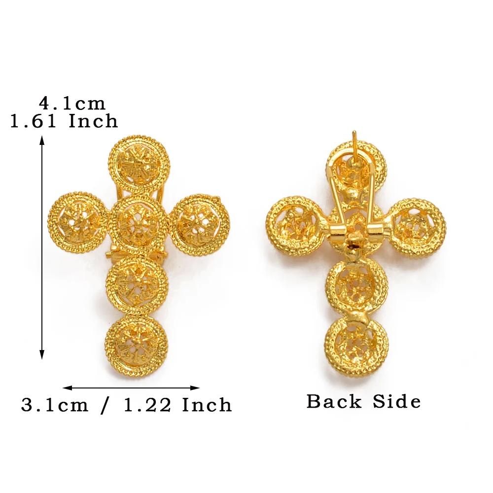 Anniyo Ethiopian Cross Earring Silver/Gold Color Jewelry for Women Girls African Eritrean Ethnic Cross Earrings Habesha @220506