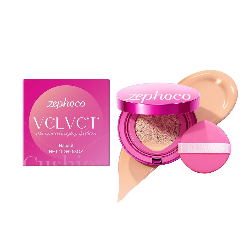 Zephoco Velvet Moisturizing Cushion Foundation - Natural, Lightweight, Hydrating, Long-Lasting Concealer.