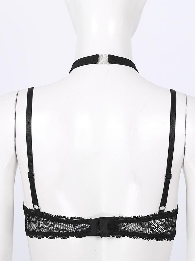 Plus Size Bras Women's Floral Lace 1/4 Cups Push Up Underwire Bra Tops Balconette Bralette Everyday Bra