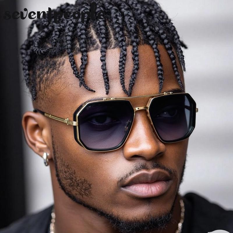 Oversized Square Steampunk Sunglasses Men  Luxury Brand Vintage Metal Frame Double Beam Sun Glasses For Male Driving Shades