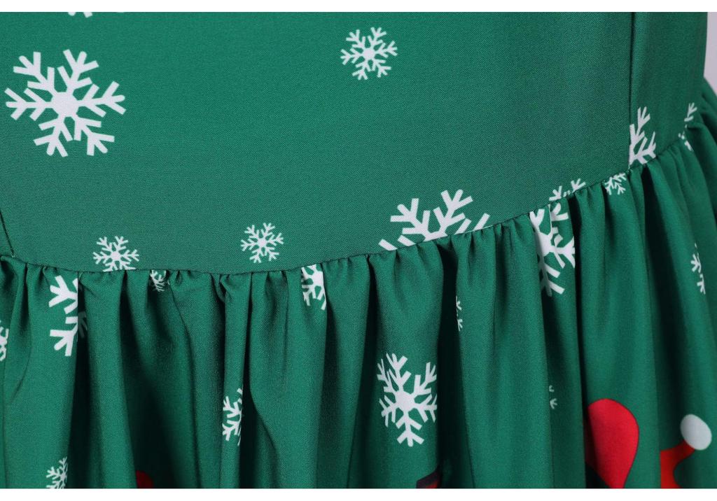 Retro Hepburn Style Christmas Print Lace Patchwork 50s Dress