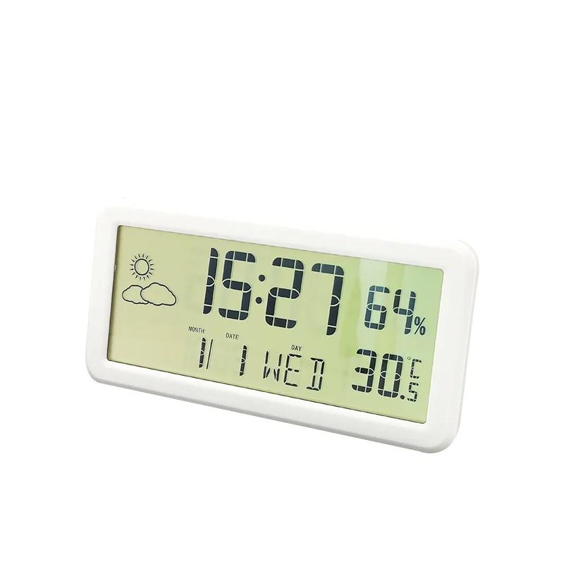 

Цифровой будильник на батарейках с индикацией температуры, влажности, даты, недели, метеостанции, функцией повтора сигнала, настенные часы с ЖК-дисплеем 12/24 часа