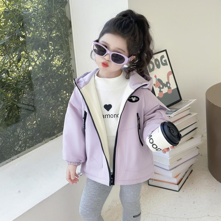 Girls' Fleece-Lined Windbreaker Jacket - 2025 New Padded Autumn/Winter Coat
