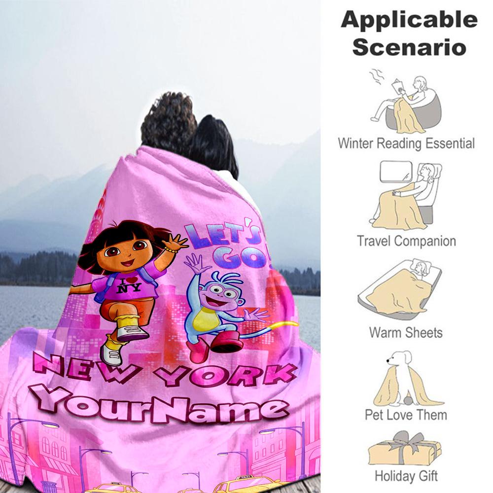 Dora Explorer Customize Text Blanket Cozy Personalized Blanket Durable Comfort Throw For Sofa Bedding Office Seaside Four Seasons Multipurpose