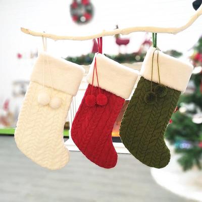 Double-Sided Knitted Wool Christmas Stocking - Thick White Wool Socks for Home or Hotel Decoration