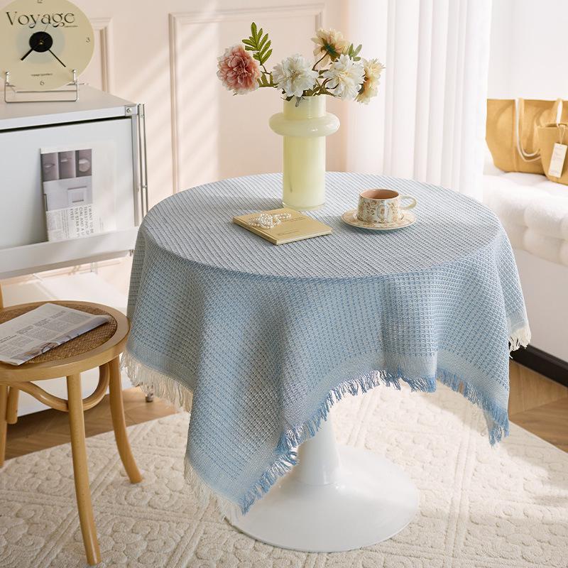 Pastoral White Tassel Tablecloth - French-Inspired Cotton Linen for Coffee and Bedside Tables