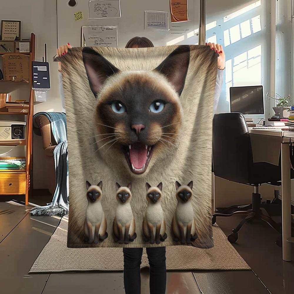 1Pc Cow Cat Siamese Print Flannel Blanket, High Quality Comfortable for All Seasons, Home Decor, Warmth and Comfort, Perfect for Gifts