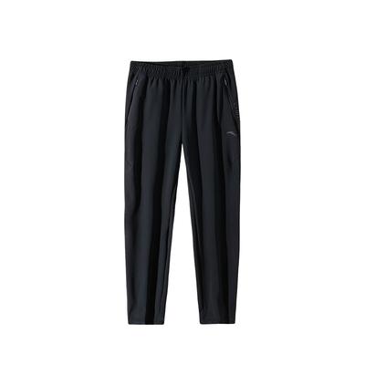 Calças Casuais de Lã Elástica de Perna Reta Masculinas Parte de baixo Preto Básico 152447331N-1