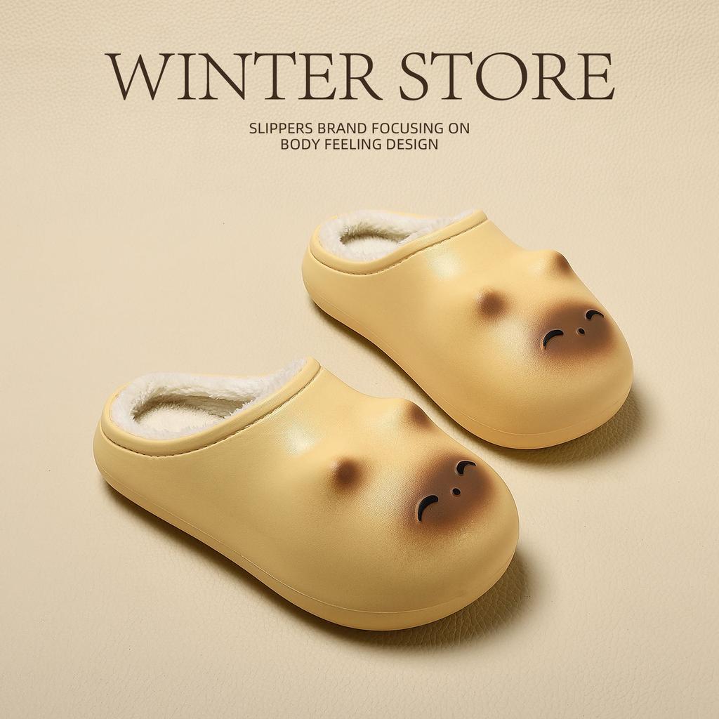 Cartoon waterproof cotton slippers autumn and winter indoor home new confinement plush warm cotton mop outside wear