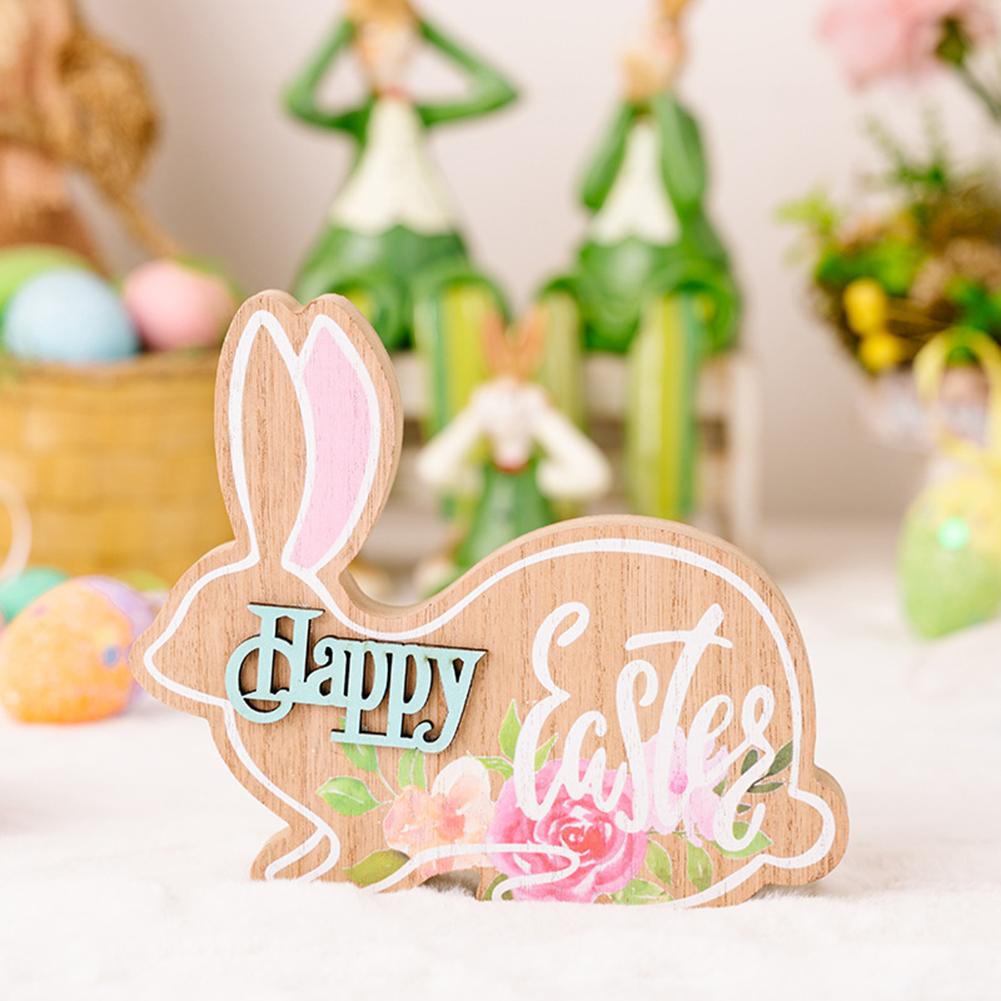 Cartoon Easter Wooden  Ornaments Diy Craft Kids Toy Gift Happy Easter Home Table Decorations