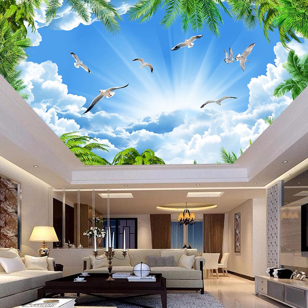 3d Ceiling Wall Mural White Birds Blue Sky Wallpaper Living Room Bedroom Hotel Wallpaper Of Sky