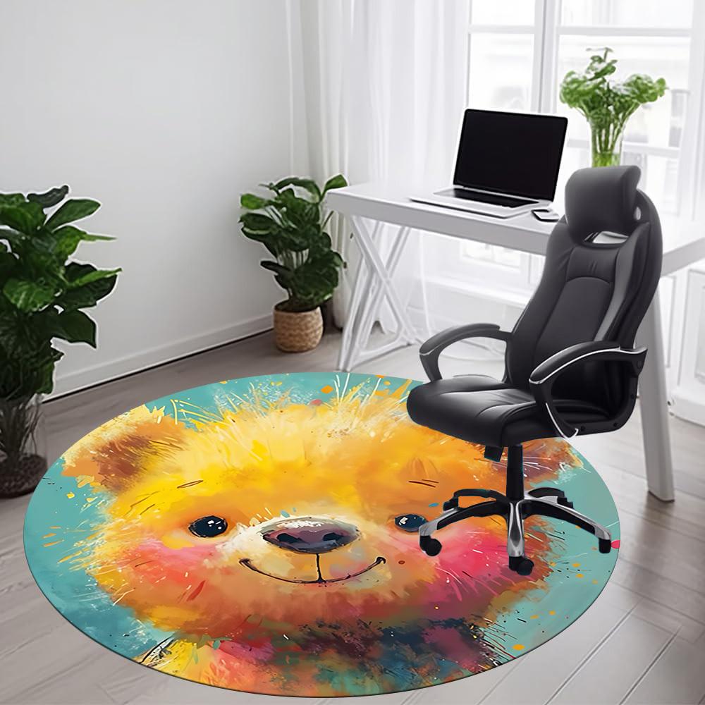 1PC Bear Art Office Round Area Rug, Indoor Mat Suitable ForOffice, Under Office Chairs Bedroom Living Room Home Decor, Room Deco, D022