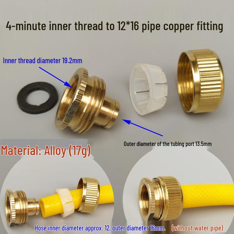 4-Minute Inner Thread to Hose Connector 1216 – Car Wash and Water Tap Adapter, Soft Hose Copper Fitting.