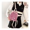Smiley Face Cotton Backpack for Women, Soft Wavy Quilted Shoulder Bag with Handle, Street Style Casual Daypack