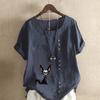 Women's Fashion Cute Fox Prined Short Sleeve T-shirt Loose Cotton Shirt Casual Loose Summer Blouse Tops Plus Size