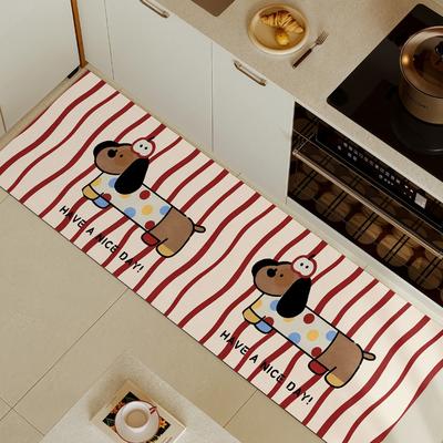 Cartoon Dog Kitchen Carpet Mat Non-slip Rug Home Decoration Striped Pattern Welcome Home Funny Floor Mat for Kitchen Decor