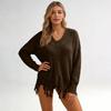 Women's Loose Fit Deep V-Neck Pullover Knit Sweater for Casual Fashion