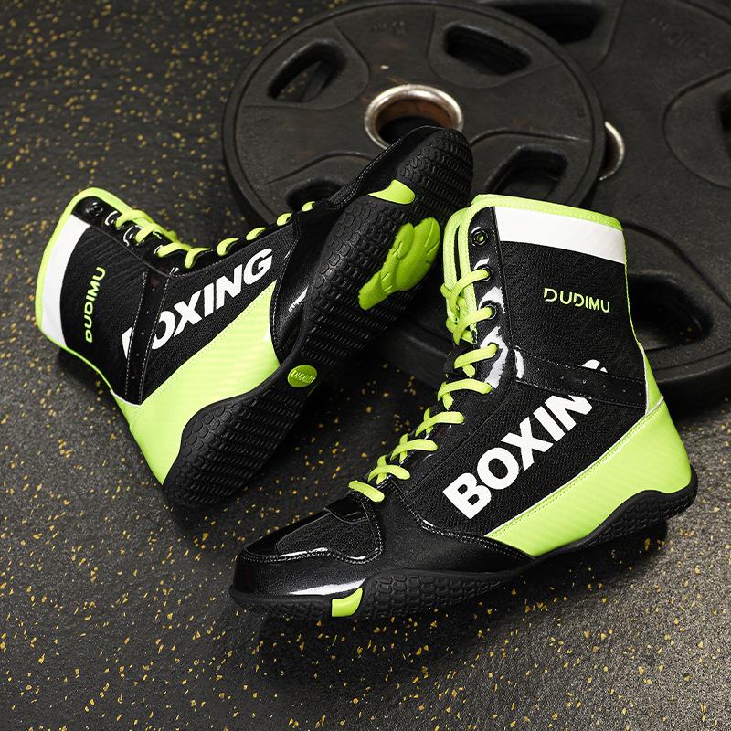 Weightlifting Wrestling Shoes High Top Ankle Protection Breathable Boxing Free Fighting Sanda Squat Fitness Shoes Non-slip