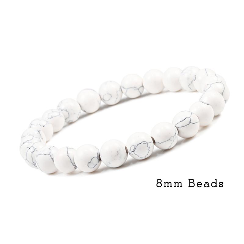 Charm Bracelet 6mm 8mm 10mm White Natural Stone Simple Women Men Elastic Strand Bracelets Meditation Prayer Jewelry Friend Gift