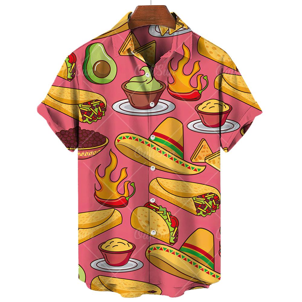 Vintage Erkek Gömleği Meksika stili 3D Baskı Erkek Giyim Yazlık Günlük Hawaii Plajı Hawaii Harajuku Modası Tatil Gömleği