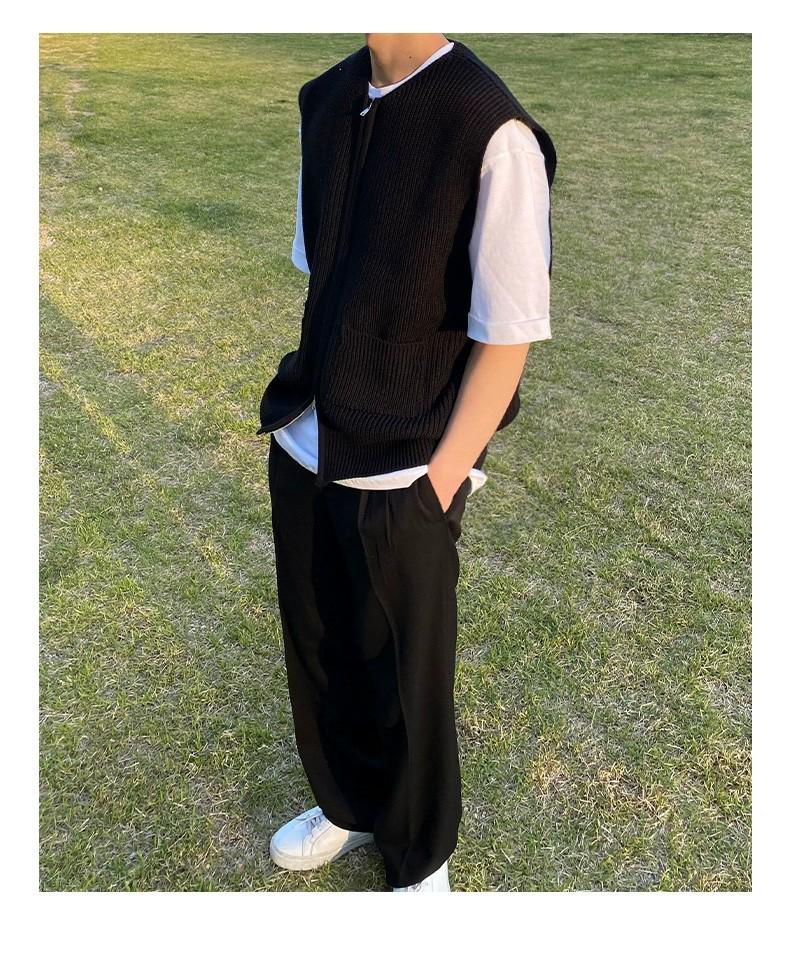 Męski jesienny dzianinowy kamizelka w stylu japońskim: Sweter college'owy rozpinany na zamek