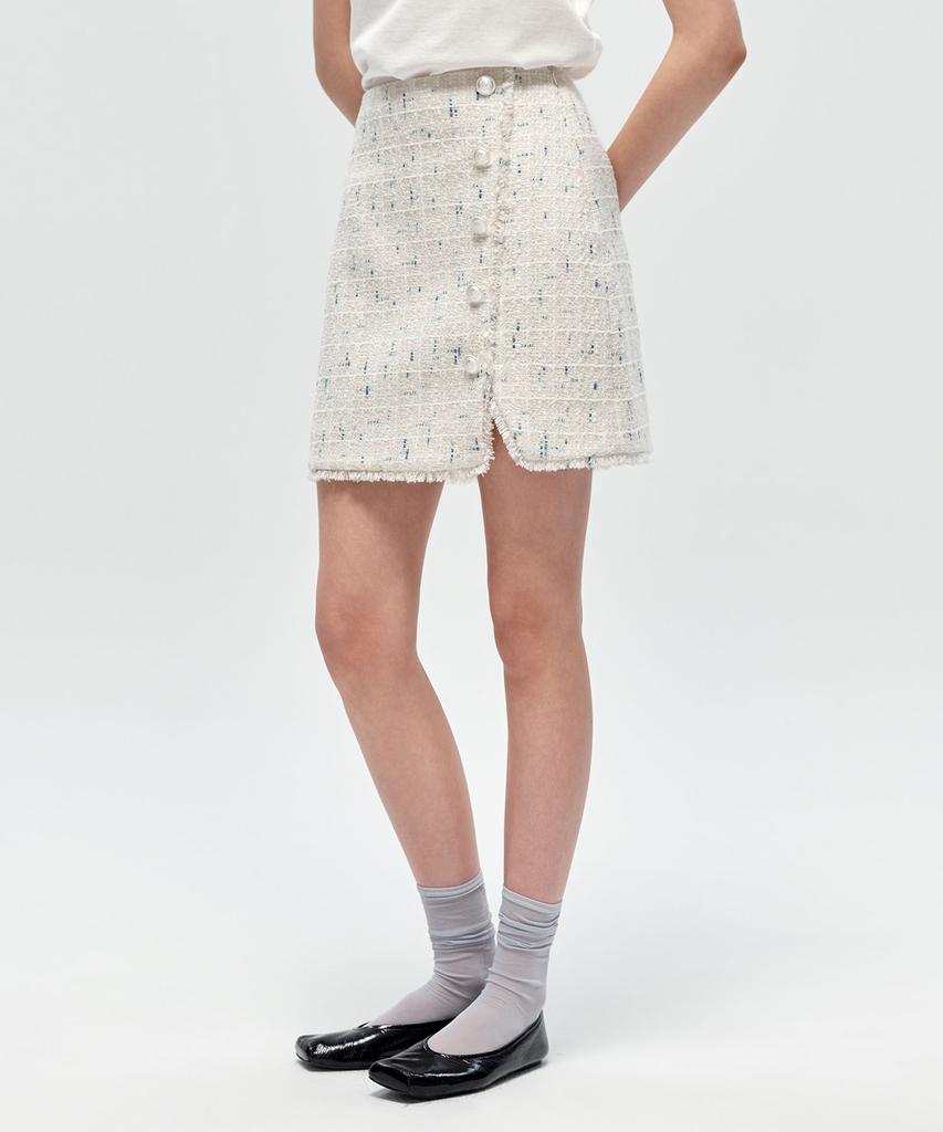 City Breeze Tweed Fringe Mini Skirt_Cream