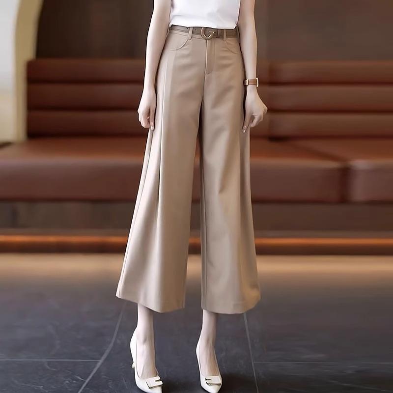 

Women s Cropped Wide-Leg Pants - White Versatile Loose Fit for Spring/Summer 2025, Petite Casual Suit Style XL (115-125 jin) чорний
