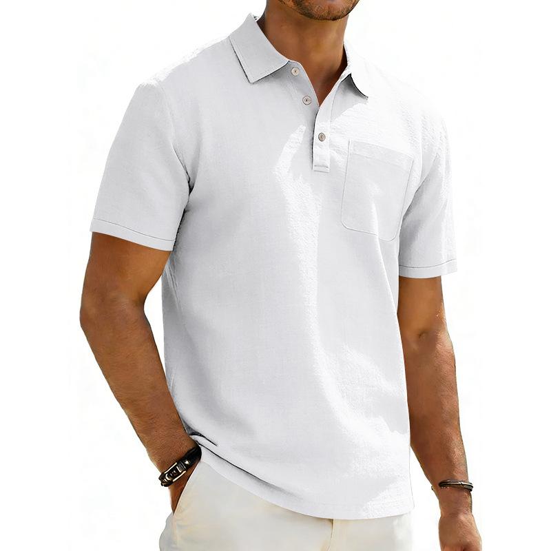 Men s Lapel Polo Shirt, Summer Casual Short-Sleeved Pocket T-Shirt, Loose-Fit Top S белый