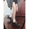 Platform British style square buckle small leather shoes women's versatile retro loafers round head commuter shoes