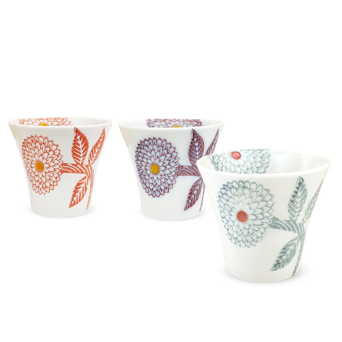 

Kunzangama Teacups Set of Hasami Made in Small J-Kitchens (Teacups), 3, Ware, Japan, 130cc, Dahlia,