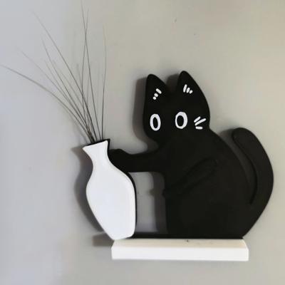Acryl Snorharen Kat Ornamenten Collectie Magnetische Cartoon Kattenhaar Opberg Herdenkingsdoos Zwarte Kat Duwende Vaas Decor