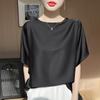 Silk satin summer women's new round neck loose batman shirt slim temperament versatile T-shirt short sleeves, top