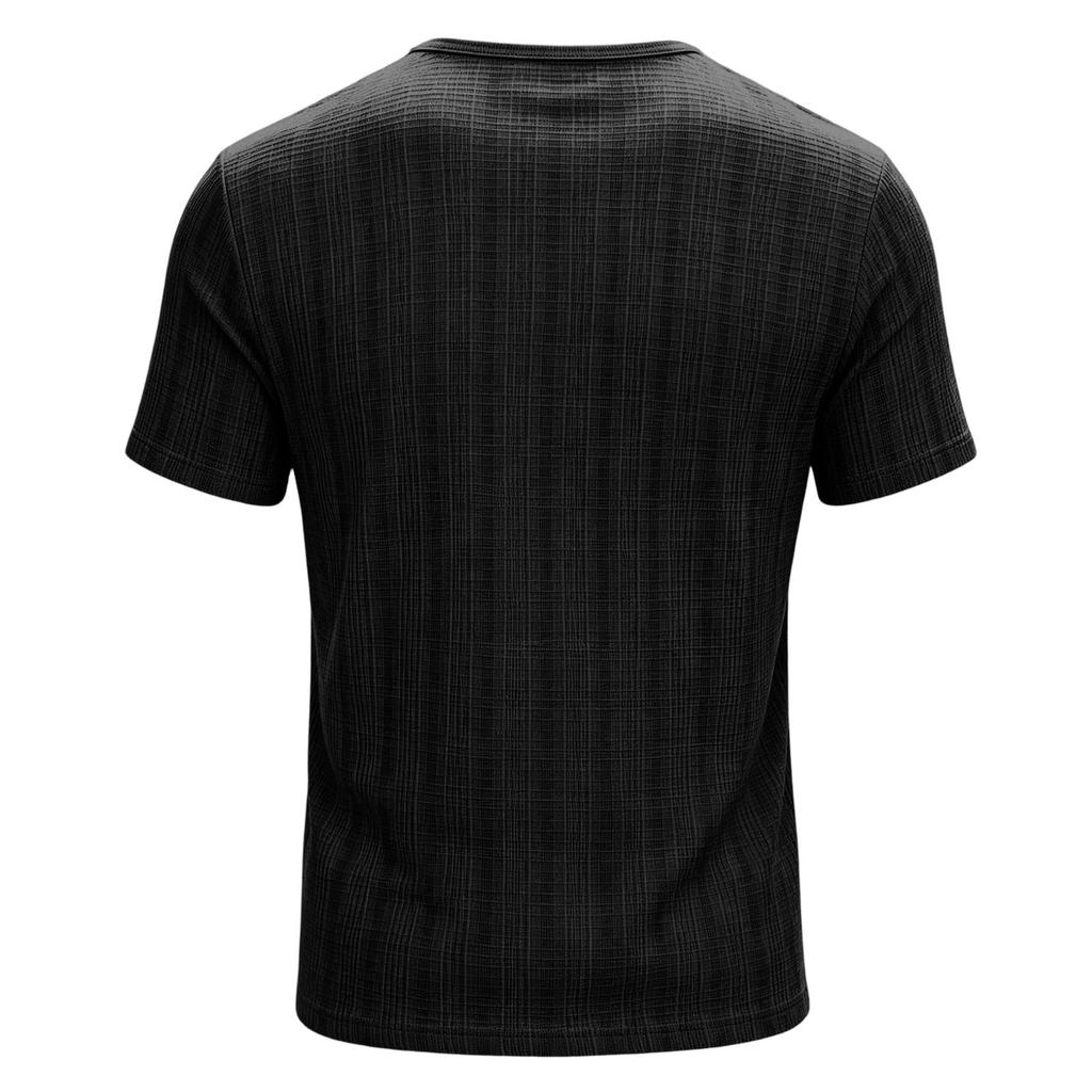 Camiseta casual de verano para hombre con cuello en V, transpirable, aspecto lino, manga corta, color liso, con bolsillo, ligera