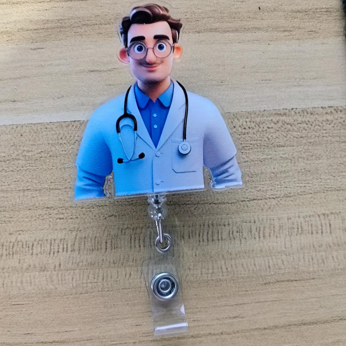 2D акриловая выдвижная бейдж-катушка с дизайном врача-мужчины, держатель для удостоверения личности для медсестер, врачей, студентов-медиков, registered nurse (RN) и licensed practical nurse (LPN) 1