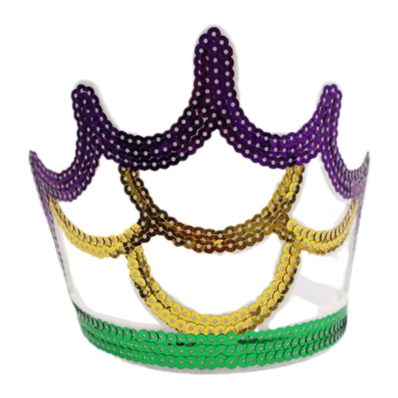 

Shimmering Sequins Mardi Gras Crown Headband for Costume Halloween Party Festive Mardi Gras Crown for Dress up Parties