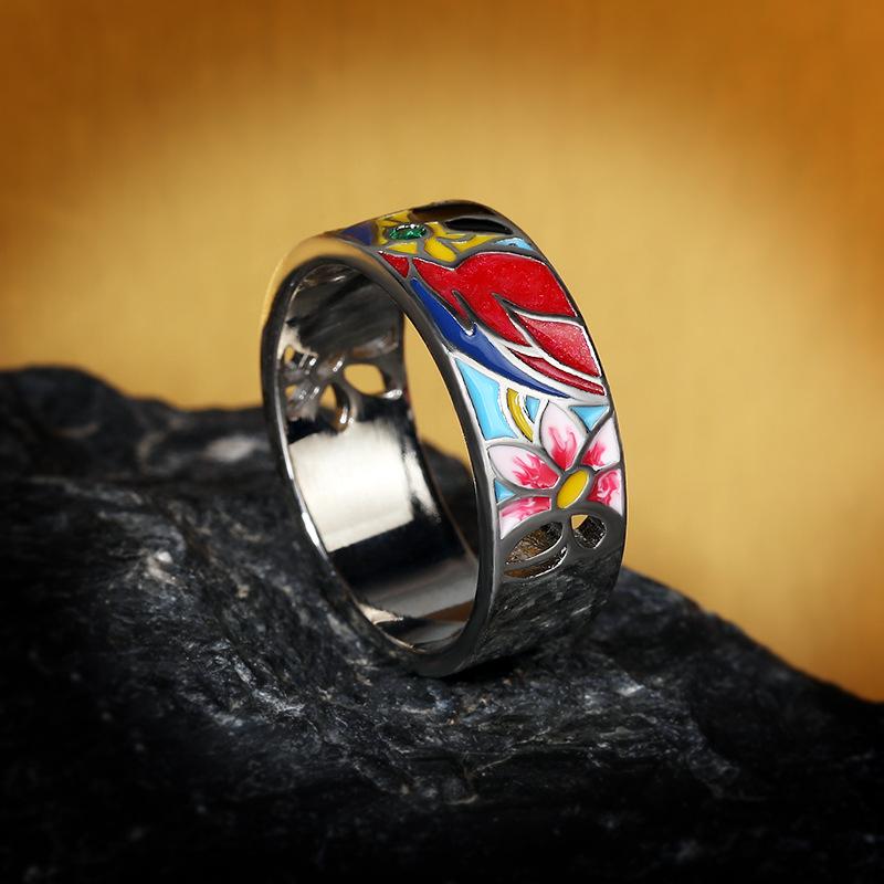 

Кольцо из стерлингового серебра с разноцветным очаровательным цветком и кубическим цирконием, эмаль, роскошное ювелирное украшение, подарок для женщин 10