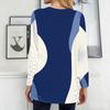 Women Plus Size Round Neck Long Sleeve Printed Blue White Loose Longline T Shirt With Pockets