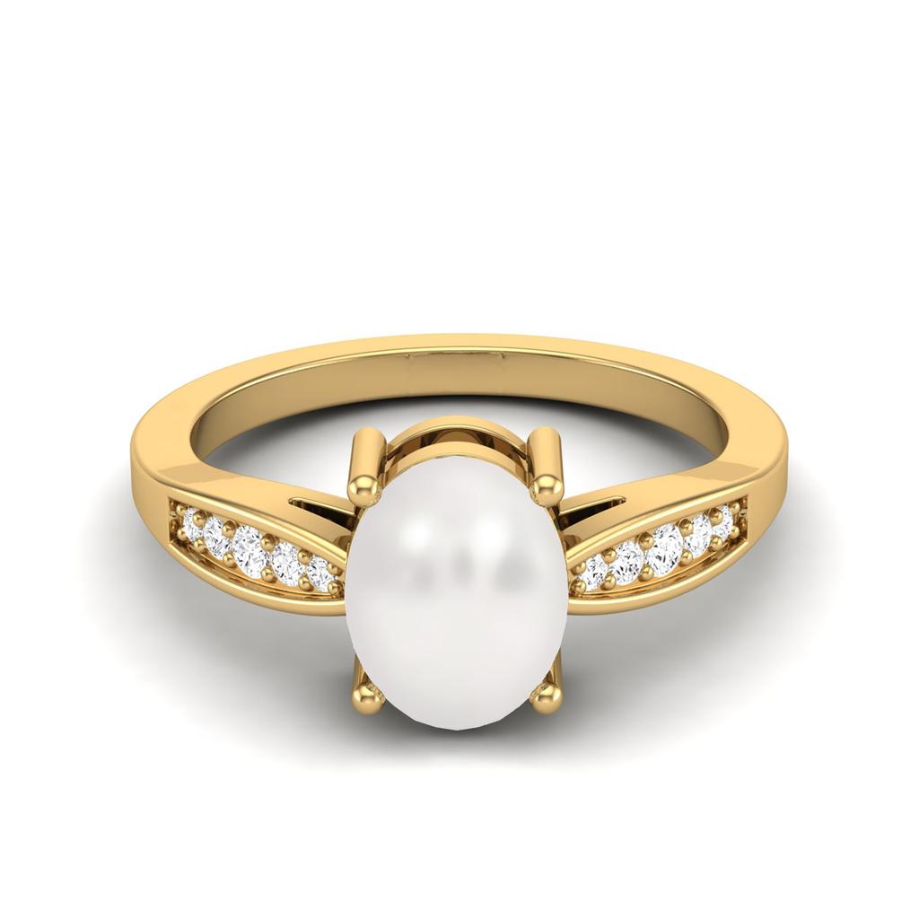 8 X 6 MM Oval Pearl 925 Sterling Silver Gold Vemreil Solitaire Anniversary Wedding Women Ring