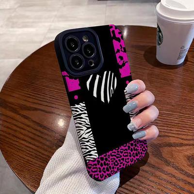 Kreativní pouzdro z umělé kůže se silikonovým potiskem Leopard Love pro iPhone 13 14 15 Pro Max Plus 11 12 Mini X XS XR 7 8 SE Nárazuvzdorný Plný kryt