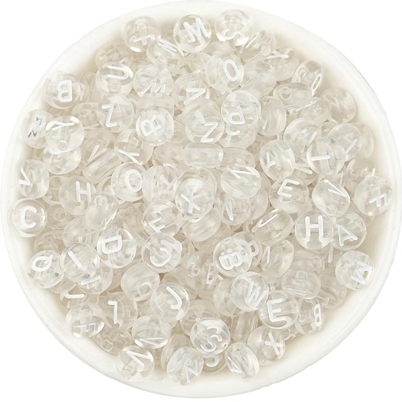 100pcs/Lot 7mm Mixed Letter Acrylic Beads Colored Transparent Round Flat Spacer Alphabet  Beads For DIY Craft Bracelet Necklace