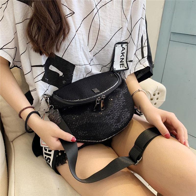 IELGY Moteriška rankinė per petį, vienu petimi, kasdienė, su blizgučiais, tinkleliu, madinga, universali, balno formos, juoda
