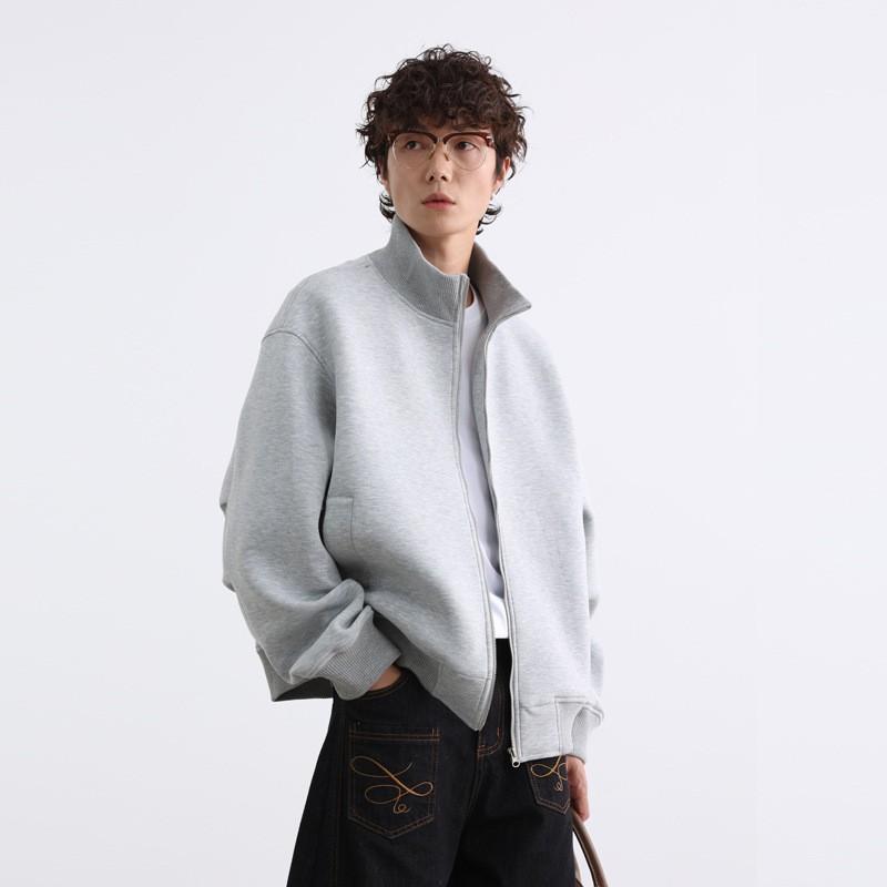 Unisex Retro Stand Collar Zip-Up Jacket Lightweight Casual Outerwear Fall
