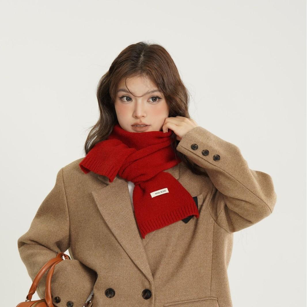 Новый зимний женский шарф из смесовой шерсти, однотонный вязаный универсальный модный свежий теплый утолщенный шарф