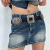 Western Style Cowboy Metal Carved Belts Wide Ethnic Style Waistband  Dress Decoration