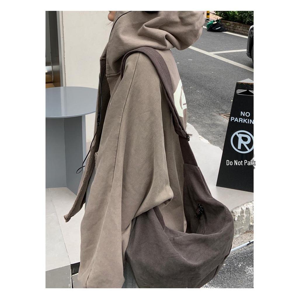 2024 Retro Kaffeefarbe Canvas Umhängetasche - Damen Nische Lazy Style