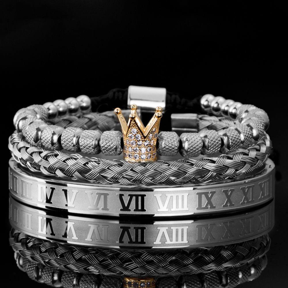 Micro-inlaid zircon crown bracelet set European and American trend diamond-inlaid titanium steel